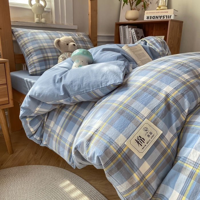 91家纺网 家纺一手货源 找家纺 恋人优选 2025新款全棉纯棉水洗棉(AB版)学生宿舍上下铺三件套-有标款 莫妮兰（浅蓝）