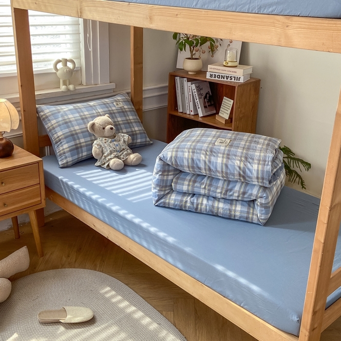 91家纺网 家纺一手货源 找家纺 恋人优选 2025新款全棉纯棉水洗棉(AB版)学生宿舍上下铺三件套-有标款 莫妮兰（浅蓝）