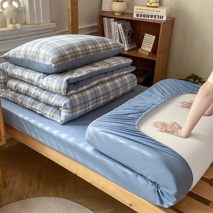 91家纺网 家纺一手货源 找家纺 恋人优选 2025新款全棉纯棉水洗棉(AB版)学生宿舍上下铺三件套-有标款 莫妮兰（浅蓝）