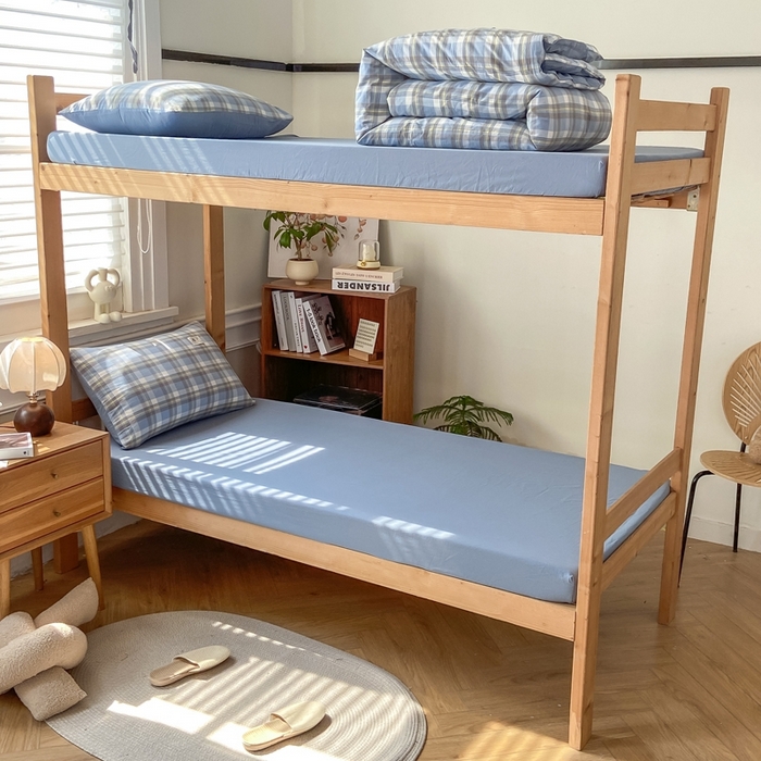 91家纺网 家纺一手货源 找家纺 恋人优选 2025新款全棉纯棉水洗棉(AB版)学生宿舍上下铺三件套-有标款 莫妮兰（浅蓝）