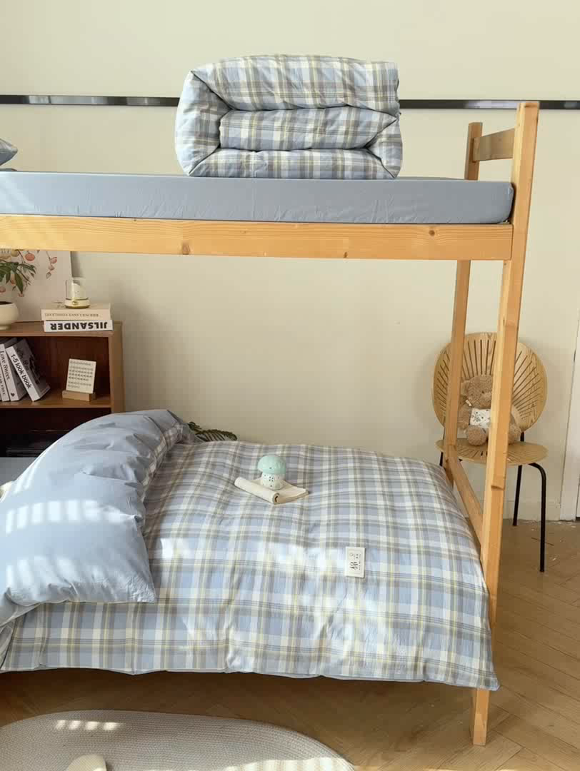 91家纺网 家纺一手货源 找家纺 恋人优选 2025新款全棉纯棉水洗棉(AB版)学生宿舍上下铺三件套-有标款 莫妮兰（浅蓝）