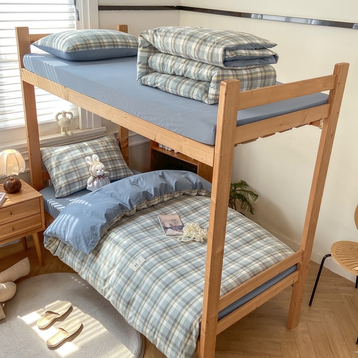 恋人优选 2025新款全棉纯棉水洗棉(AB版)学生宿舍上下铺三件套-有标款 莫妮绿+浅蓝