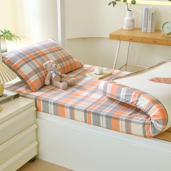 91家纺网 家纺一手货源 找家纺 春皖家纺 2025新款学生季全棉纯棉色织AB版水洗棉单品系列-单床笠 床笠单件 素雅-莱恩