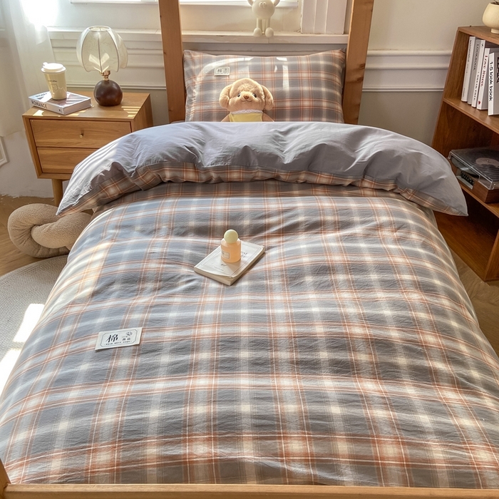 91家纺网 家纺一手货源 找家纺 恋人优选 2025新款全棉纯棉水洗棉(AB版)学生宿舍上下铺三件套-有标款 诺卡（浅灰）