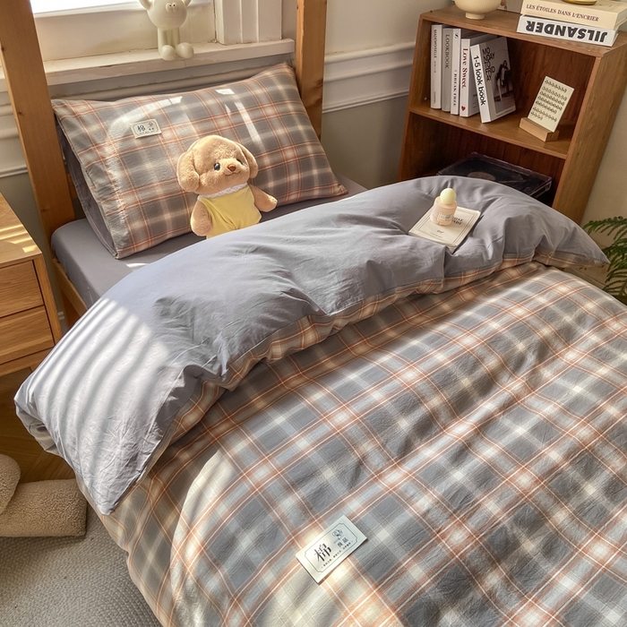 91家纺网 家纺一手货源 找家纺 恋人优选 2025新款全棉纯棉水洗棉(AB版)学生宿舍上下铺三件套-有标款 诺卡（浅灰）