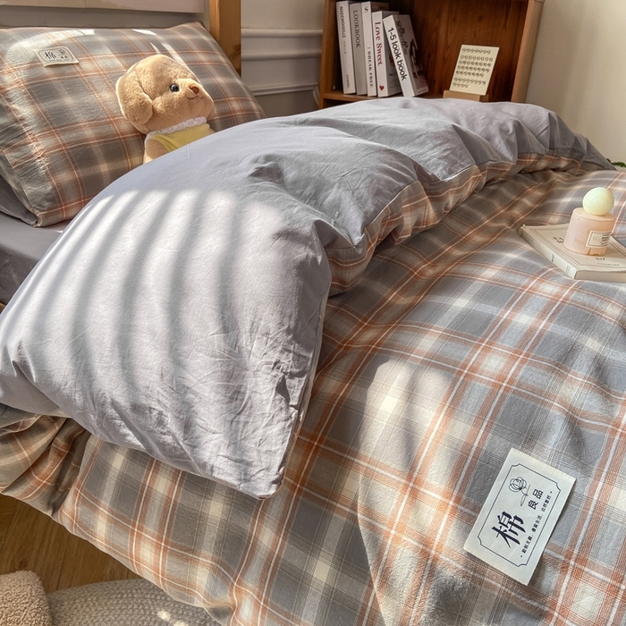 91家纺网 家纺一手货源 找家纺 恋人优选 2025新款全棉纯棉水洗棉(AB版)学生宿舍上下铺三件套-有标款 诺卡（浅灰）