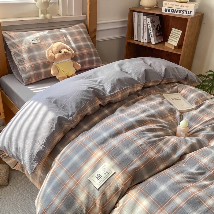 91家纺网 家纺一手货源 找家纺 恋人优选 2025新款全棉纯棉水洗棉(AB版)学生宿舍上下铺三件套-有标款 诺卡（浅灰）