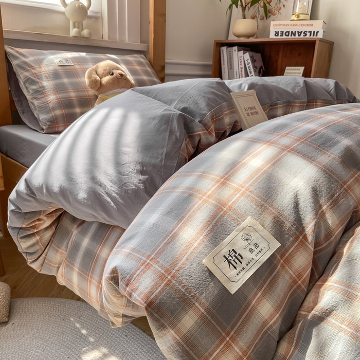 91家纺网 家纺一手货源 找家纺 恋人优选 2025新款全棉纯棉水洗棉(AB版)学生宿舍上下铺三件套-有标款 诺卡（浅灰）