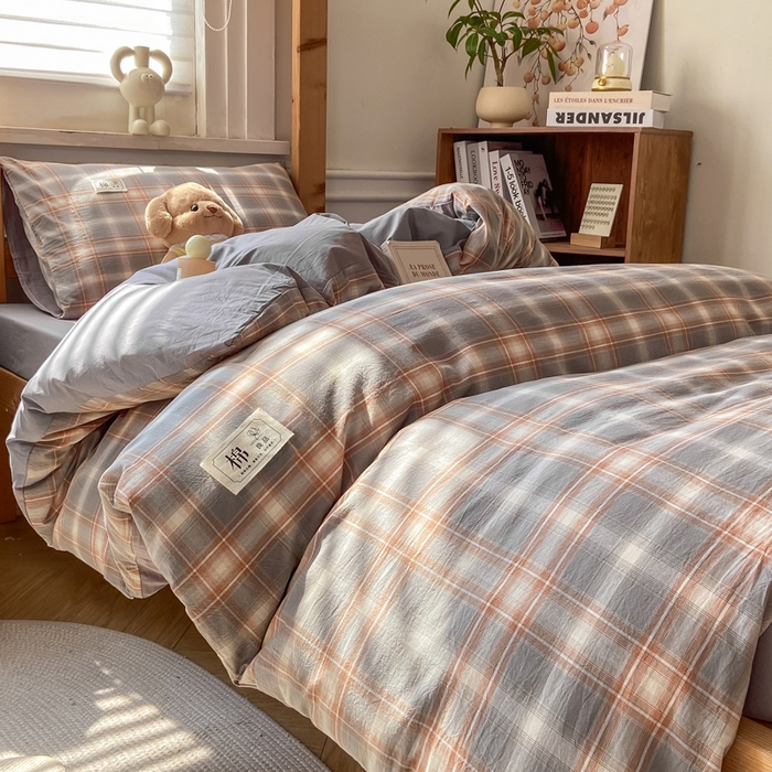 91家纺网 家纺一手货源 找家纺 恋人优选 2025新款全棉纯棉水洗棉(AB版)学生宿舍上下铺三件套-有标款 诺卡（浅灰）