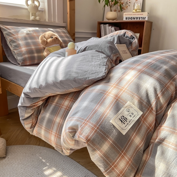 91家纺网 家纺一手货源 找家纺 恋人优选 2025新款全棉纯棉水洗棉(AB版)学生宿舍上下铺三件套-有标款 诺卡（浅灰）