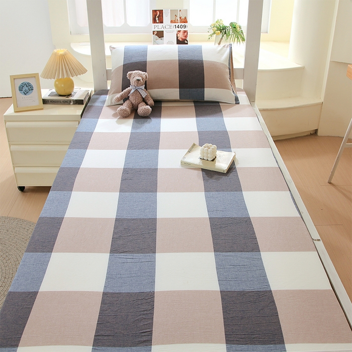 91家纺网 家纺一手货源 找家纺 春皖家纺 2025新款学生季全棉纯棉色织AB版水洗棉单品系列-单床笠 床笠单件 素雅-蓝大格