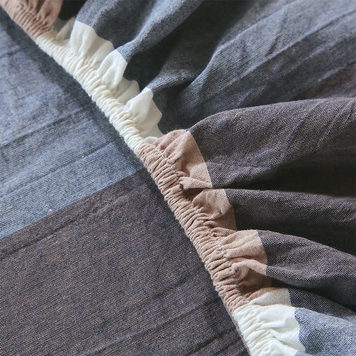 91家纺网 家纺一手货源 找家纺 春皖家纺 2025新款学生季全棉纯棉色织AB版水洗棉单品系列-单床笠 床笠单件 素雅-蓝大格