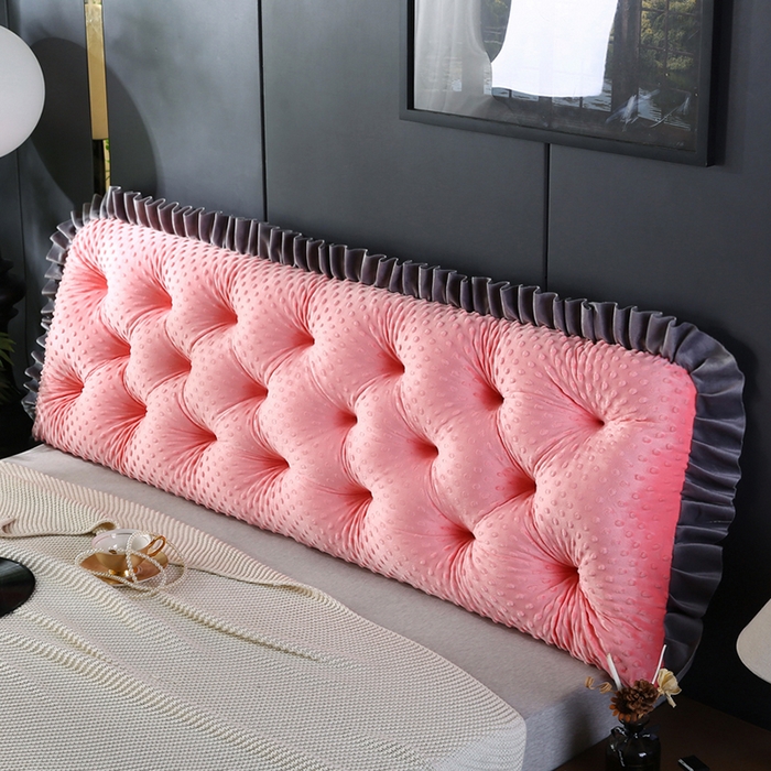 91家纺网 家纺一手货源 找家纺 永光家居 2025新款绒豆豆床头靠垫 韩版床上软包靠枕抱枕（不供多多） 绒豆豆-玉色