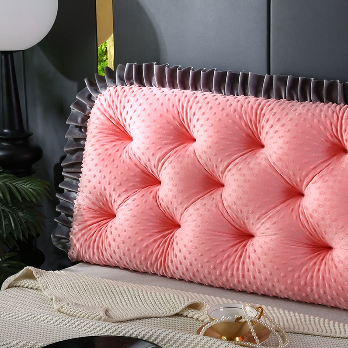 91家纺网 家纺一手货源 找家纺 永光家居 2025新款绒豆豆床头靠垫 韩版床上软包靠枕抱枕（不供多多） 绒豆豆-玉色