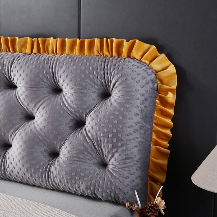 91家纺网 家纺一手货源 找家纺 永光家居 2025新款绒豆豆床头靠垫 韩版床上软包靠枕抱枕（不供多多） 绒豆豆-灰色