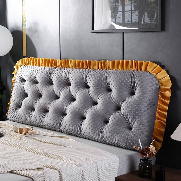 91家纺网 家纺一手货源 找家纺 永光家居 2025新款绒豆豆床头靠垫 韩版床上软包靠枕抱枕（不供多多） 绒豆豆-灰色