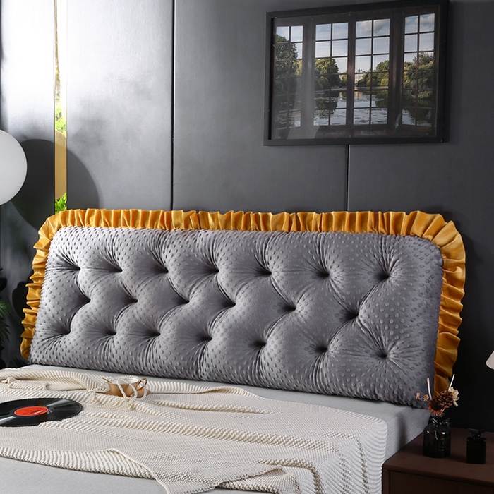 91家纺网 家纺一手货源 找家纺 永光家居 2025新款绒豆豆床头靠垫 韩版床上软包靠枕抱枕（不供多多） 绒豆豆-灰色