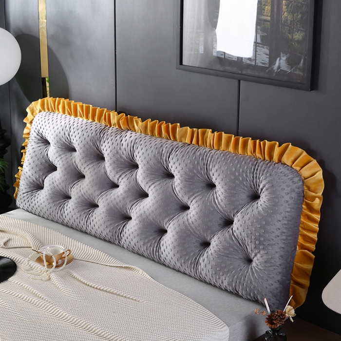 91家纺网 家纺一手货源 找家纺 永光家居 2025新款绒豆豆床头靠垫 韩版床上软包靠枕抱枕（不供多多） 绒豆豆-灰色