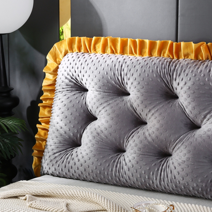 91家纺网 家纺一手货源 找家纺 永光家居 2025新款绒豆豆床头靠垫 韩版床上软包靠枕抱枕（不供多多） 绒豆豆-灰色