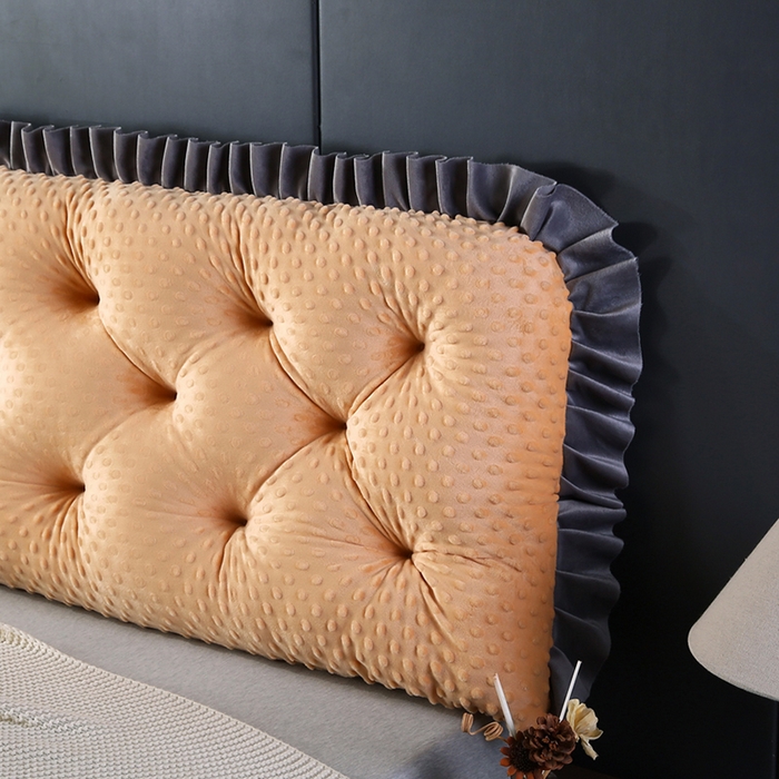 91家纺网 家纺一手货源 找家纺 永光家居 2025新款绒豆豆床头靠垫 韩版床上软包靠枕抱枕（不供多多） 绒豆豆-咖色