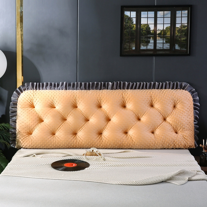 91家纺网 家纺一手货源 找家纺 永光家居 2025新款绒豆豆床头靠垫 韩版床上软包靠枕抱枕（不供多多） 绒豆豆-咖色