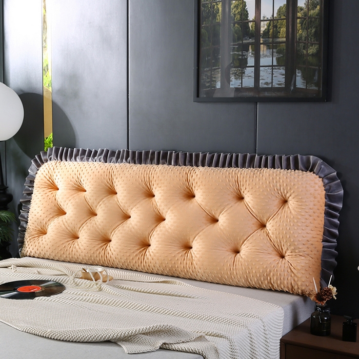 91家纺网 家纺一手货源 找家纺 永光家居 2025新款绒豆豆床头靠垫 韩版床上软包靠枕抱枕（不供多多） 绒豆豆-咖色