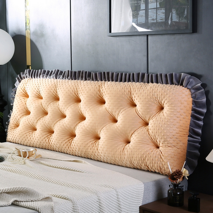 91家纺网 家纺一手货源 找家纺 永光家居 2025新款绒豆豆床头靠垫 韩版床上软包靠枕抱枕（不供多多） 绒豆豆-咖色