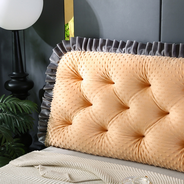 91家纺网 家纺一手货源 找家纺 永光家居 2025新款绒豆豆床头靠垫 韩版床上软包靠枕抱枕（不供多多） 绒豆豆-咖色