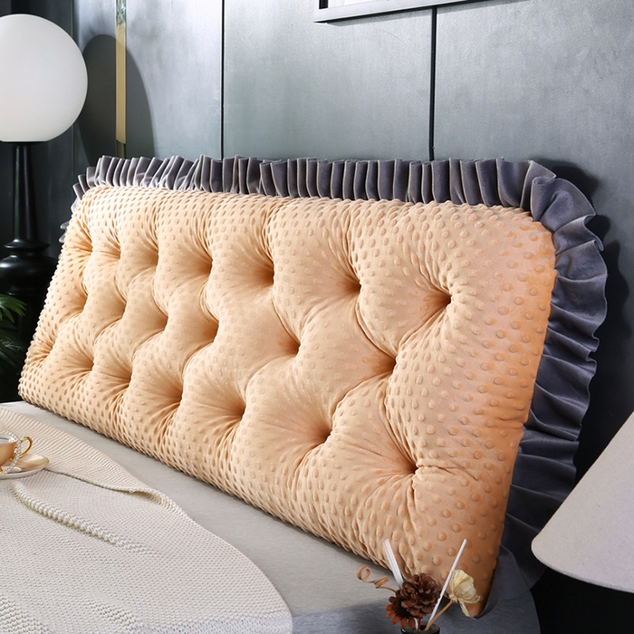 91家纺网 家纺一手货源 找家纺 永光家居 2025新款绒豆豆床头靠垫 韩版床上软包靠枕抱枕（不供多多） 绒豆豆-咖色