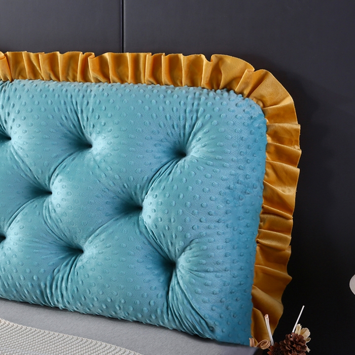 91家纺网 家纺一手货源 找家纺 永光家居 2025新款绒豆豆床头靠垫 韩版床上软包靠枕抱枕（不供多多） 绒豆豆-蓝色