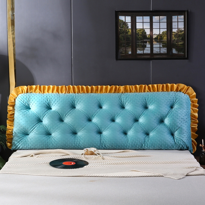 91家纺网 家纺一手货源 找家纺 永光家居 2025新款绒豆豆床头靠垫 韩版床上软包靠枕抱枕（不供多多） 绒豆豆-蓝色