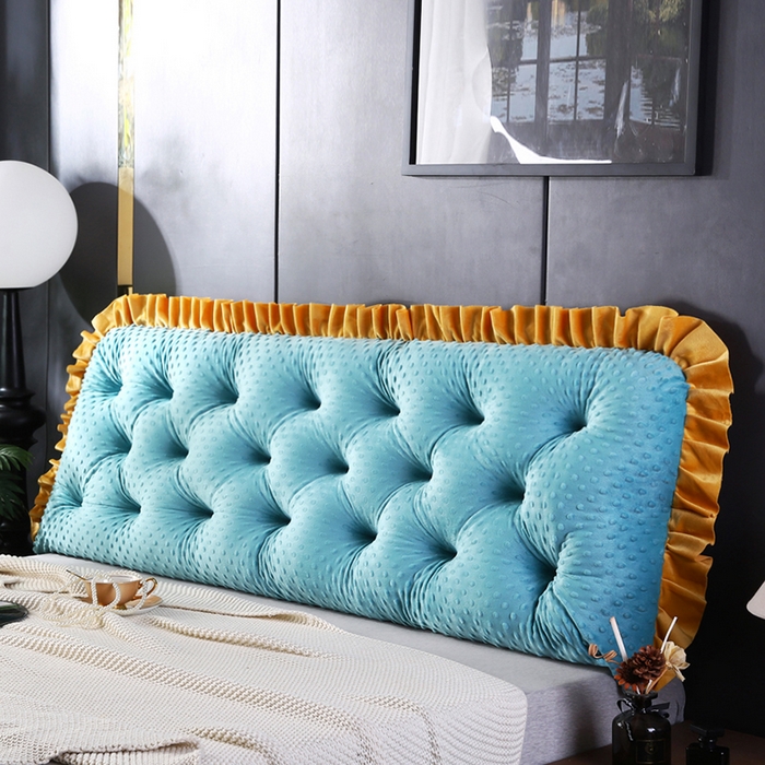 91家纺网 家纺一手货源 找家纺 永光家居 2025新款绒豆豆床头靠垫 韩版床上软包靠枕抱枕（不供多多） 绒豆豆-蓝色