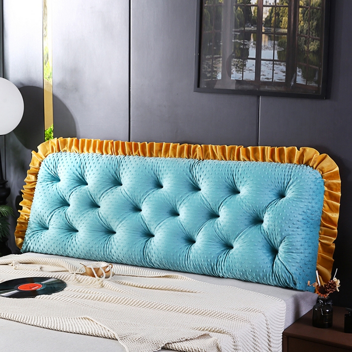 91家纺网 家纺一手货源 找家纺 永光家居 2025新款绒豆豆床头靠垫 韩版床上软包靠枕抱枕（不供多多） 绒豆豆-蓝色