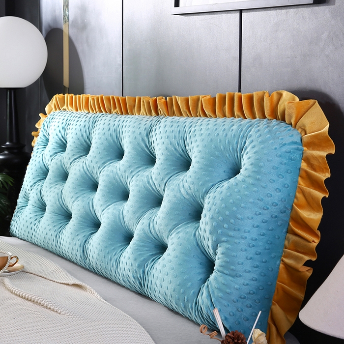 91家纺网 家纺一手货源 找家纺 永光家居 2025新款绒豆豆床头靠垫 韩版床上软包靠枕抱枕（不供多多） 绒豆豆-蓝色