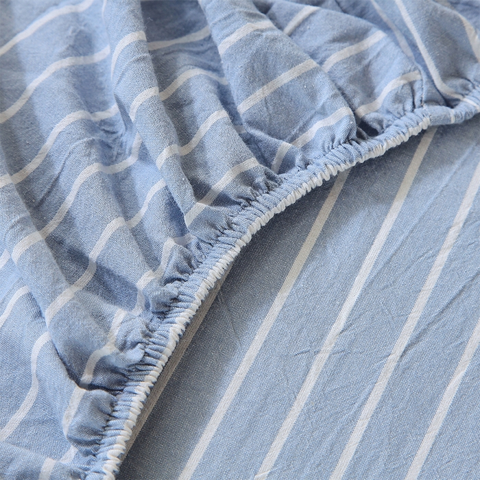 91家纺网 家纺一手货源 找家纺 春皖家纺 2025新款学生季全棉纯棉色织AB版水洗棉单品系列-单床笠 床笠单件 素雅-蓝条