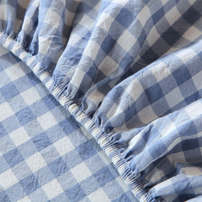 91家纺网 家纺一手货源 找家纺 春皖家纺 2025新款学生季全棉纯棉色织AB版水洗棉单品系列-单床笠 床笠单件 素雅-蓝小格