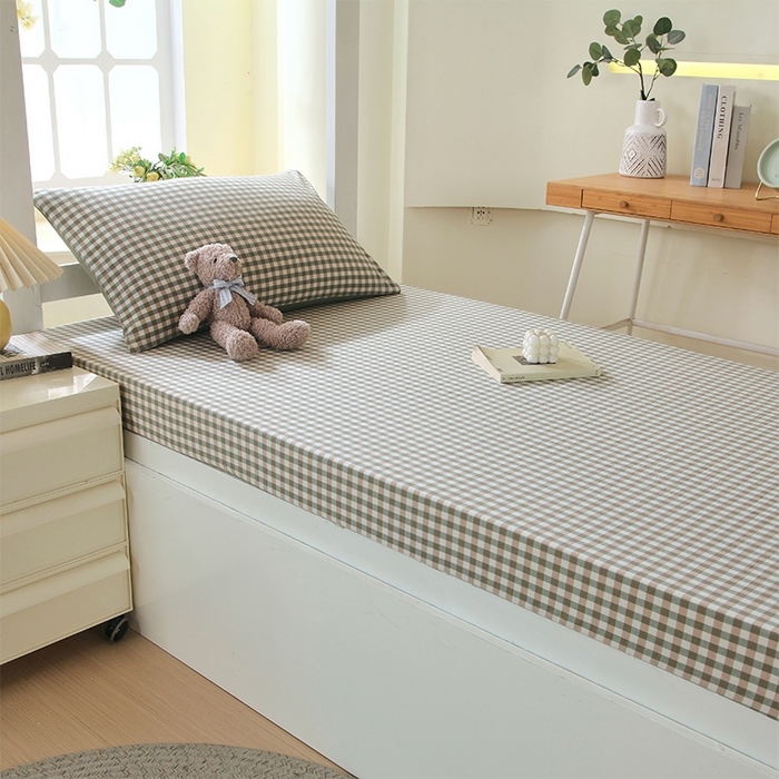 春皖家纺 2025新款学生季全棉纯棉色织AB版水洗棉单品系列-单床笠 床笠单件 素雅-绿格