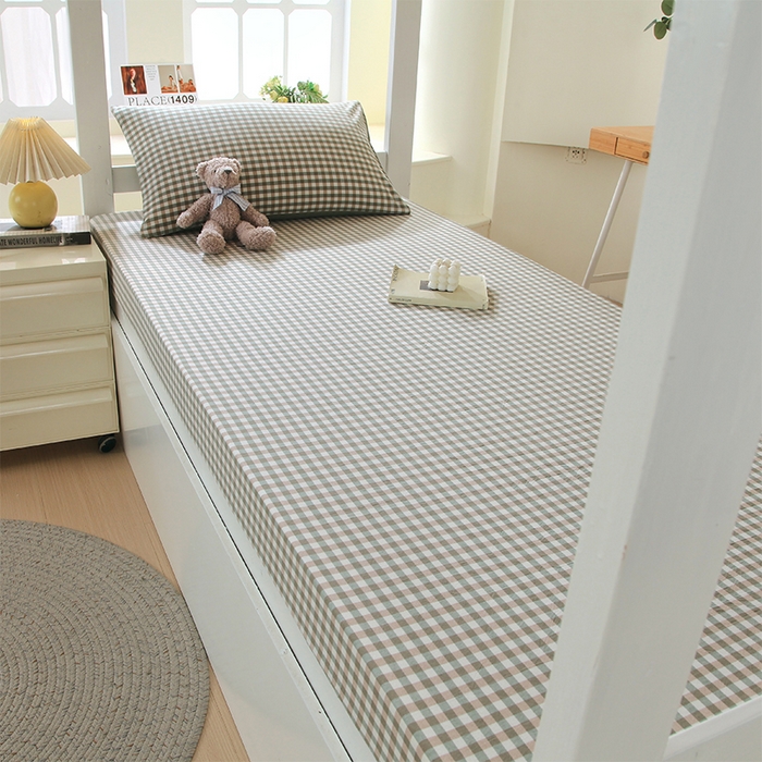 91家纺网 家纺一手货源 找家纺 春皖家纺 2025新款学生季全棉纯棉色织AB版水洗棉单品系列-单床笠 床笠单件 素雅-绿格