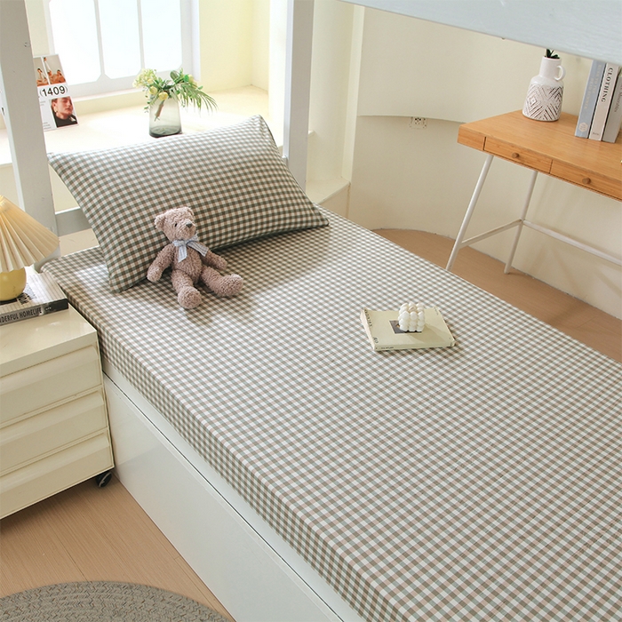 91家纺网 家纺一手货源 找家纺 春皖家纺 2025新款学生季全棉纯棉色织AB版水洗棉单品系列-单床笠 床笠单件 素雅-绿格