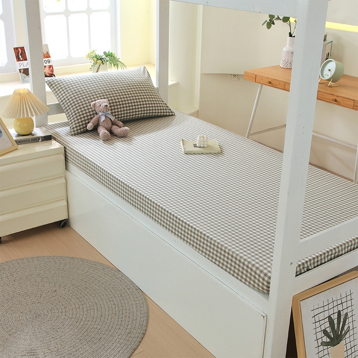 91家纺网 家纺一手货源 找家纺 春皖家纺 2025新款学生季全棉纯棉色织AB版水洗棉单品系列-单床笠 床笠单件 素雅-绿格