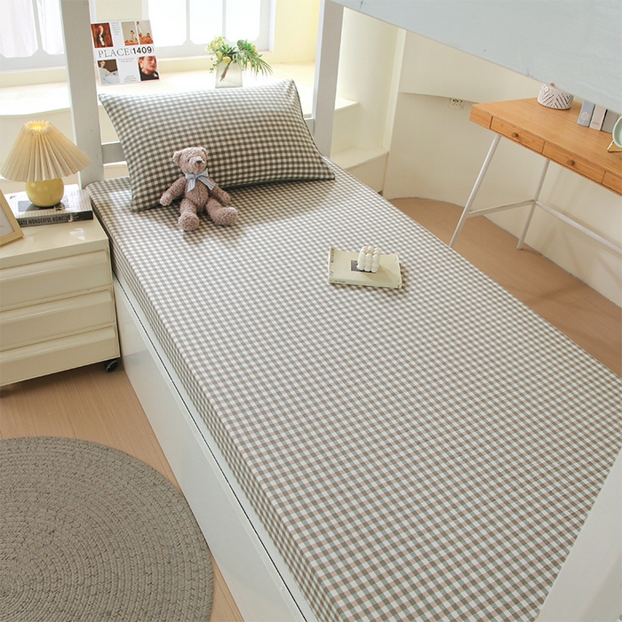 91家纺网 家纺一手货源 找家纺 春皖家纺 2025新款学生季全棉纯棉色织AB版水洗棉单品系列-单床笠 床笠单件 素雅-绿格