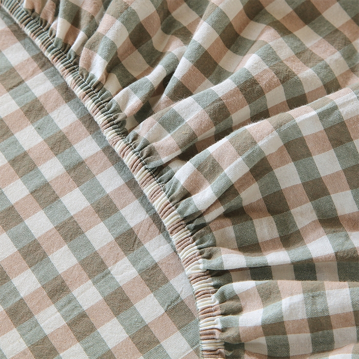 91家纺网 家纺一手货源 找家纺 春皖家纺 2025新款学生季全棉纯棉色织AB版水洗棉单品系列-单床笠 床笠单件 素雅-绿格