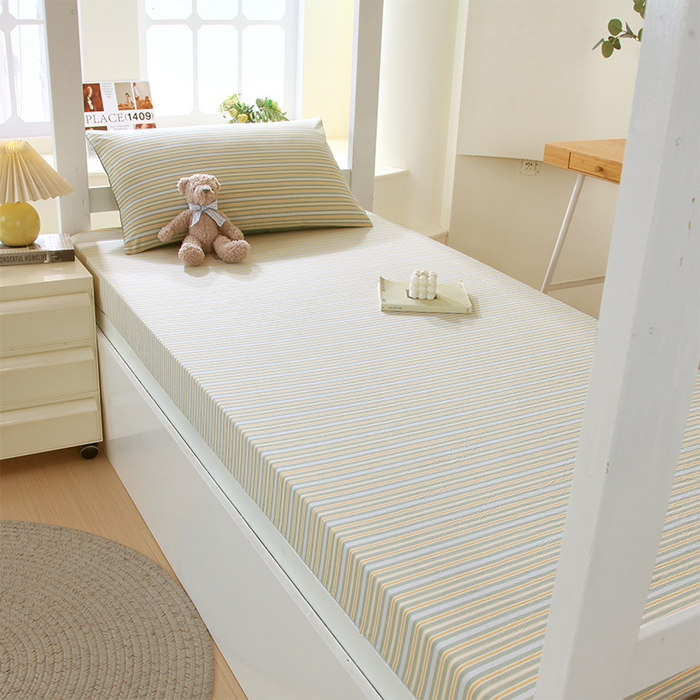 91家纺网 家纺一手货源 找家纺 春皖家纺 2025新款学生季全棉纯棉色织AB版水洗棉单品系列-单床笠 床笠单件 素雅-绿条