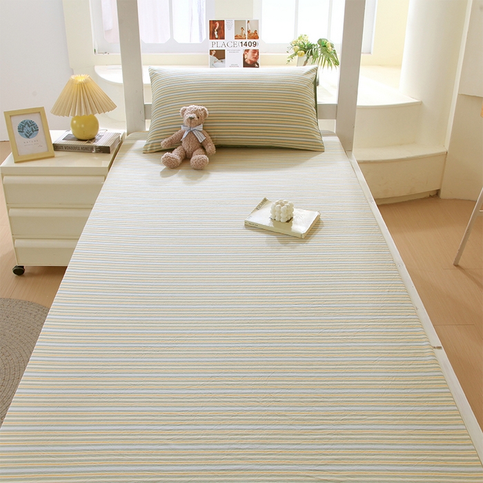 91家纺网 家纺一手货源 找家纺 春皖家纺 2025新款学生季全棉纯棉色织AB版水洗棉单品系列-单床笠 床笠单件 素雅-绿条