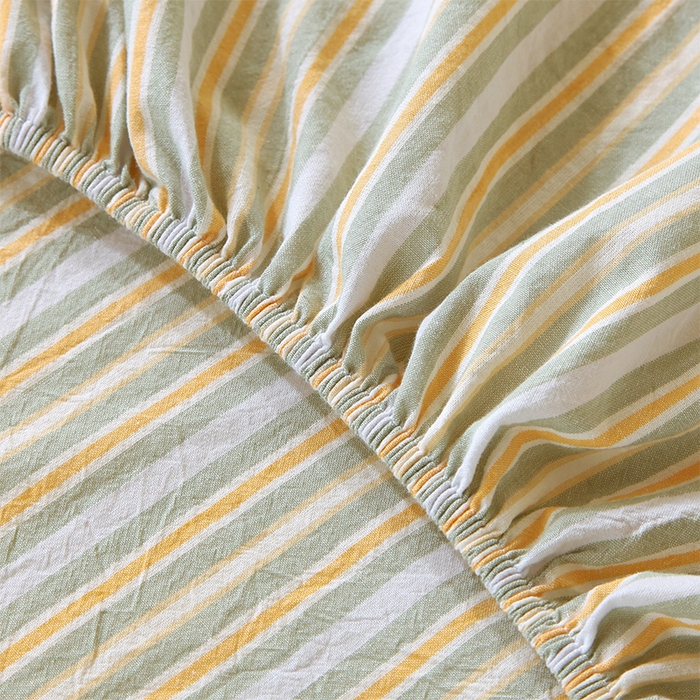 91家纺网 家纺一手货源 找家纺 春皖家纺 2025新款学生季全棉纯棉色织AB版水洗棉单品系列-单床笠 床笠单件 素雅-绿条