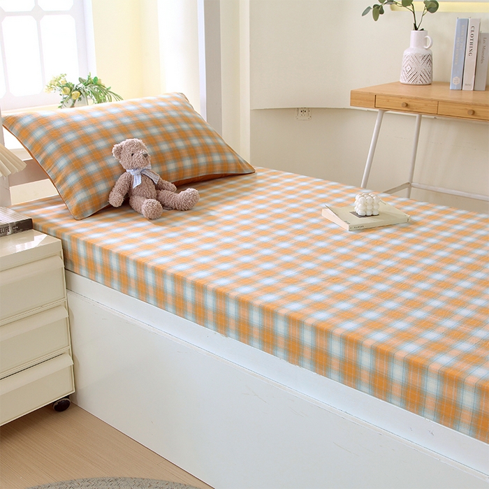 春皖家纺 2025新款学生季全棉纯棉色织AB版水洗棉单品系列-单床笠 床笠单件 素雅-沐夏