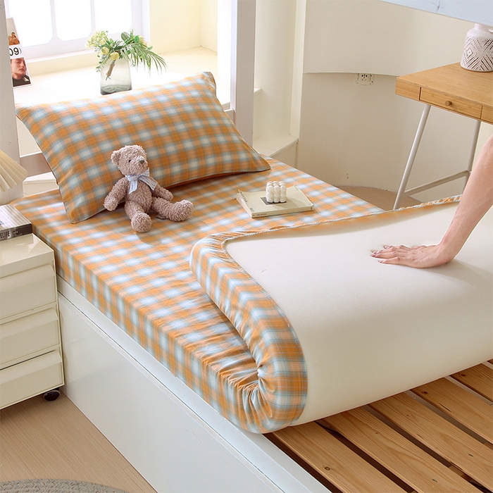 91家纺网 家纺一手货源 找家纺 春皖家纺 2025新款学生季全棉纯棉色织AB版水洗棉单品系列-单床笠 床笠单件 素雅-沐夏