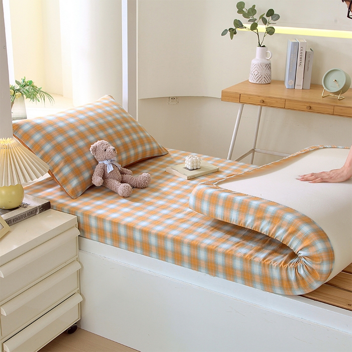 91家纺网 家纺一手货源 找家纺 春皖家纺 2025新款学生季全棉纯棉色织AB版水洗棉单品系列-单床笠 床笠单件 素雅-沐夏