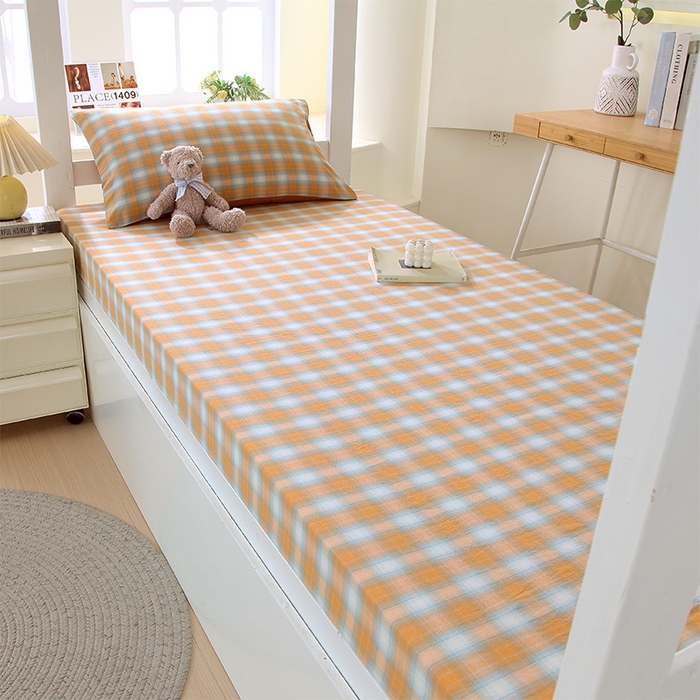 91家纺网 家纺一手货源 找家纺 春皖家纺 2025新款学生季全棉纯棉色织AB版水洗棉单品系列-单床笠 床笠单件 素雅-沐夏