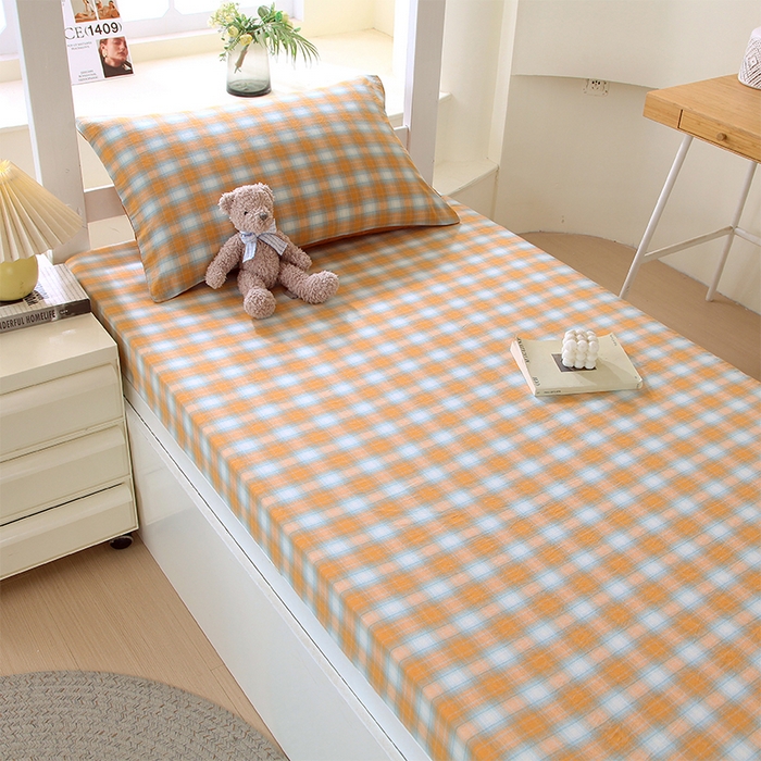 91家纺网 家纺一手货源 找家纺 春皖家纺 2025新款学生季全棉纯棉色织AB版水洗棉单品系列-单床笠 床笠单件 素雅-沐夏